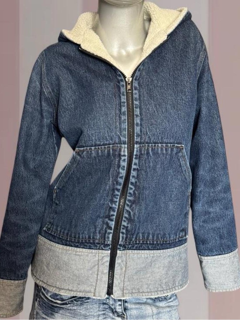 Le Chateau Y2K Denim Sherpa Jacket